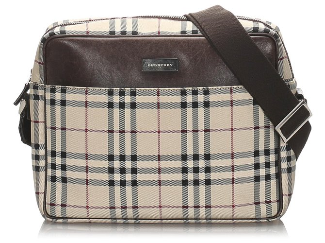Burberry Brown House Check Canvas Shoulder Bag Black Beige Leather Cloth Pony-style calfskin Cloth  ref.183410