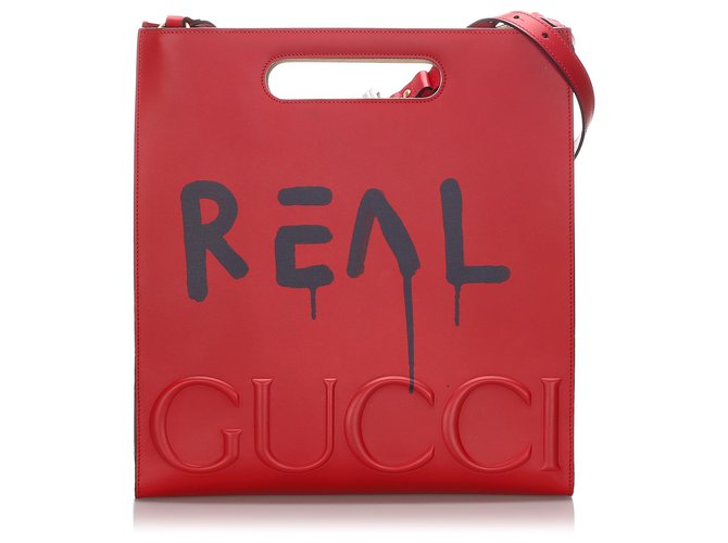Gucci Red GucciGhost Leather Tote Pony-style calfskin  ref.183418
