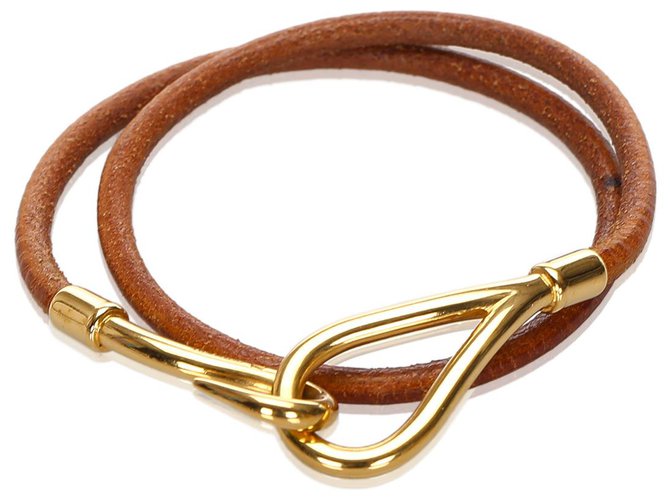 Hermès Bracelet de visite doublé de crochets en cuir marron Hermes Métal Veau façon poulain Doré  ref.183421