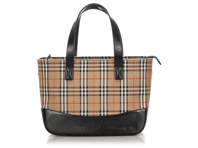 Burberry Brown Haymarket Check Canvas Tote Bag Multiple colors Beige Leather Cloth Pony-style calfskin Cloth  ref.183427