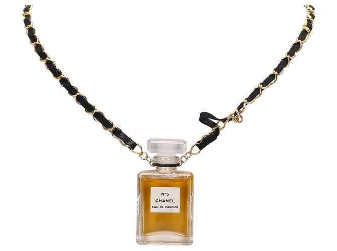 Chanel Gold Perfume Charm Necklace Golden Metal Plastic  ref.183435