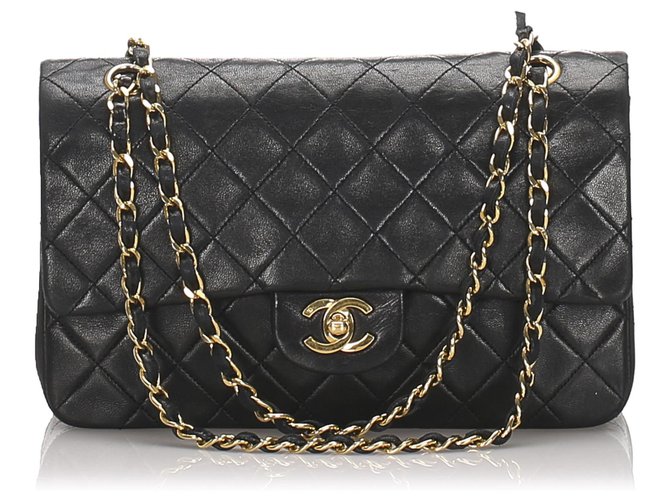 Chanel Black Classic Medium pele de carneiro forrado Flap Bag Preto Couro  ref.183443