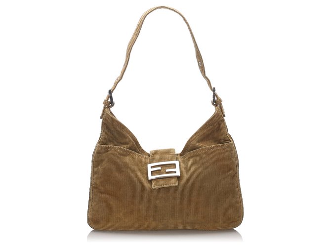 Fendi Brown Corduroy Shoulder Bag Beige Cloth  ref.183444