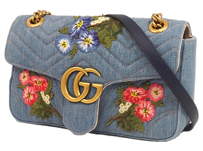 HOT Gucci Blue Floral Bag Gucci Blue Floral Embroidered Denim
