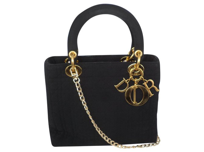 Lady Dior Dior Handbags Black Cloth  ref.183505