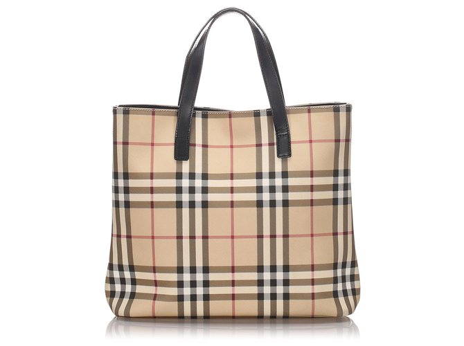 Burberry Brown House Check Canvas Tote Bag Multiple colors Beige Leather Cloth Pony-style calfskin Cloth  ref.183528