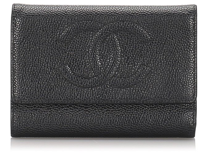 Dreifach gefaltete Brieftasche aus schwarzem Kaviarleder von Chanel  ref.183530