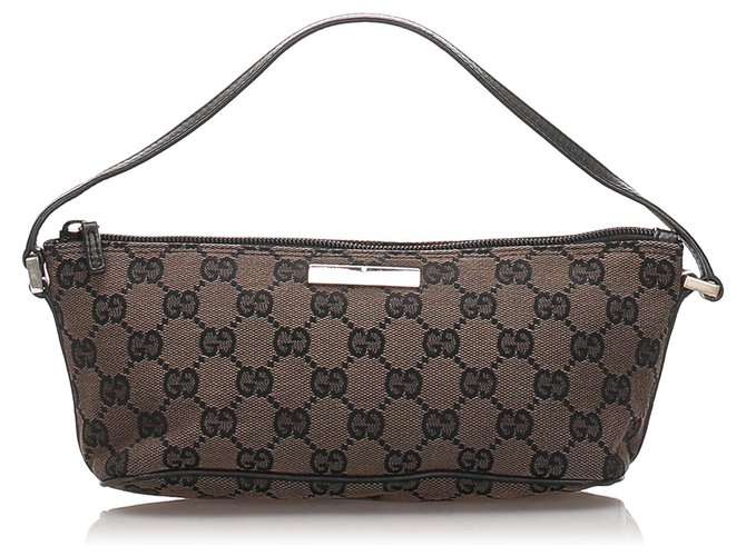 Gucci Brown GG Canvas Boat Black Leather Cloth Pony-style calfskin Cloth  ref.183535