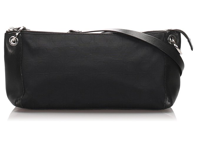 Autre Marque Ferragamo Black Canvas Handbag Leather Cloth Pony-style calfskin Cloth  ref.183541