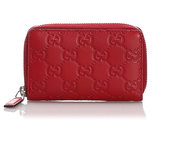 Gucci Red Guccissima Coin Pouch Leather Pony-style calfskin  ref.183555