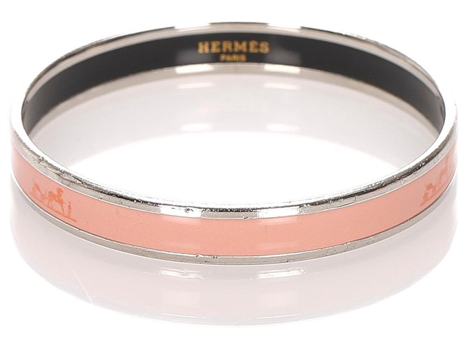 Bracelet jonc en émail rose Hermès Métal  ref.183562