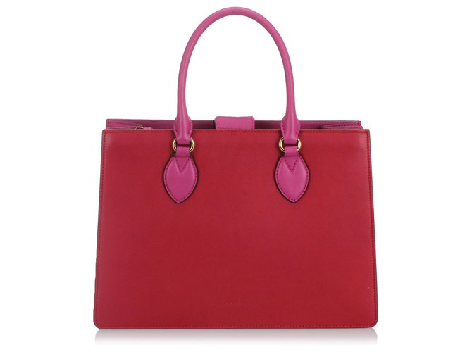 Gucci Red Bicolor Leather Linea A Satchel Pink Pony-style calfskin  ref.183563