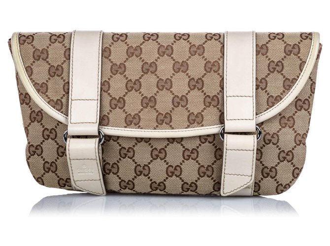 Gucci Brown GG Canvas Belt Bag White Beige Leather Cloth Pony-style calfskin Cloth  ref.183585