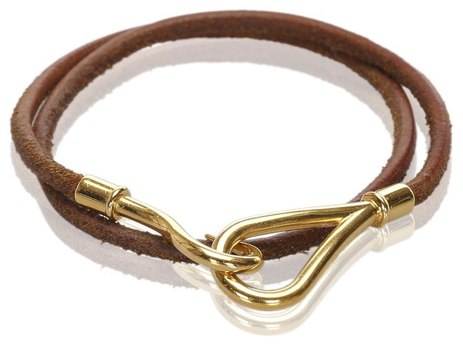 Hermès Bracelet de visite doublé de crochets en cuir marron Hermes Métal Veau façon poulain Doré  ref.183588