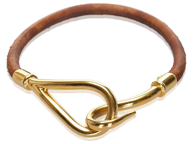 Hermès Bracelet crochet en cuir marron Hermes Métal Veau façon poulain Doré  ref.183590