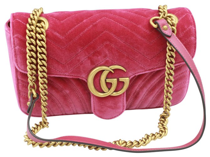 Gucci Marmont GG handbag in pink velvet. Velours Rose  ref.183626