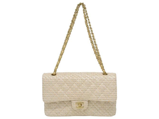 Chanel Matelassé 28 Cadeia Bege Lona  ref.183658