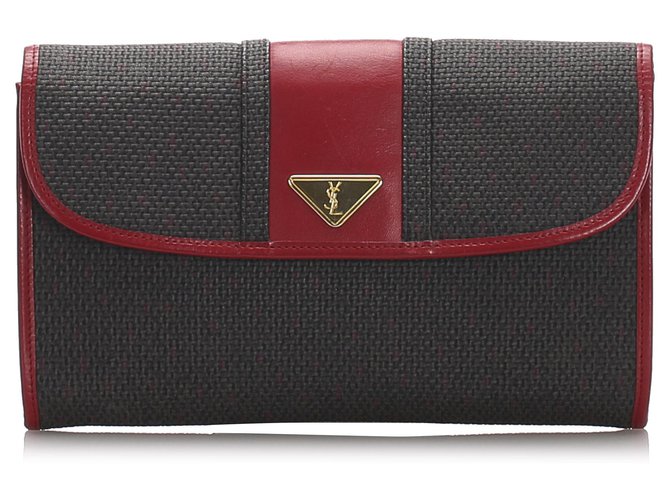 Yves Saint Laurent YSL Black Woven Flap Clutch Bag Red Leather Plastic Pony-style calfskin  ref.183689