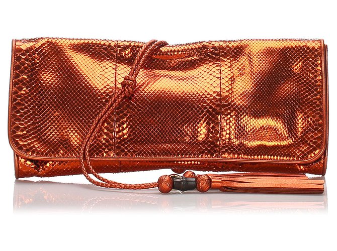 Gucci Orange Python Malika Clutch Bag Leather  ref.183696