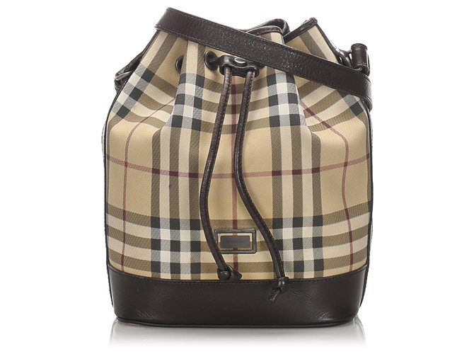 Burberry Blue House Check Bucket Bag Multiple colors Navy blue Leather Cloth Pony-style calfskin Cloth  ref.183711
