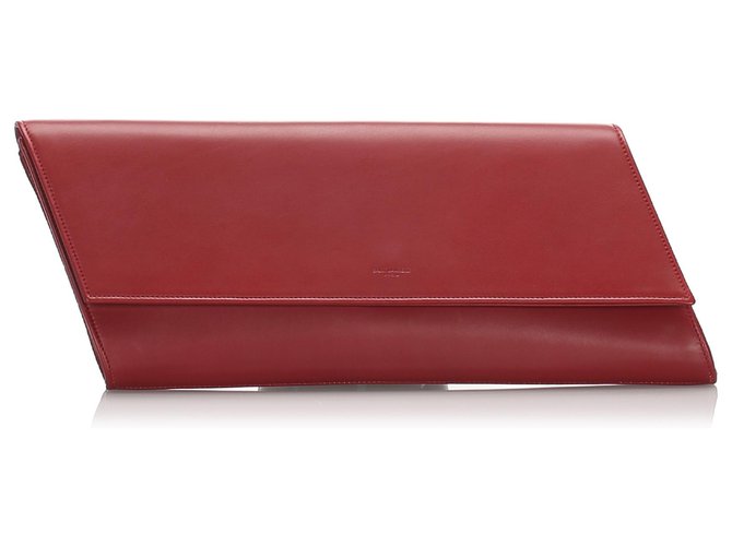 Yves Saint Laurent YSL Red Leather Diagonale Clutch Bag Rot Leder Kalbähnliches Kalb  ref.183712