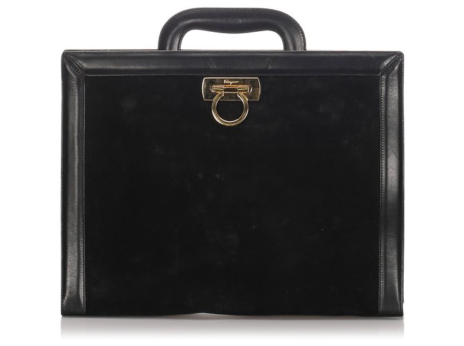 Salvatore Ferragamo Ferragamo Black Velvet Business Bag Leather Pony-style calfskin Cloth  ref.183715