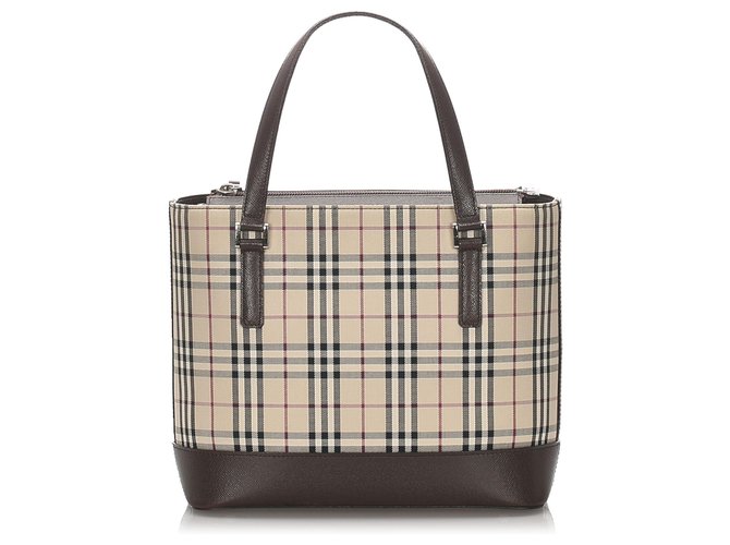 Burberry Brown House Check Canvas Handbag Multiple colors Beige Leather Cloth Pony-style calfskin Cloth  ref.183716