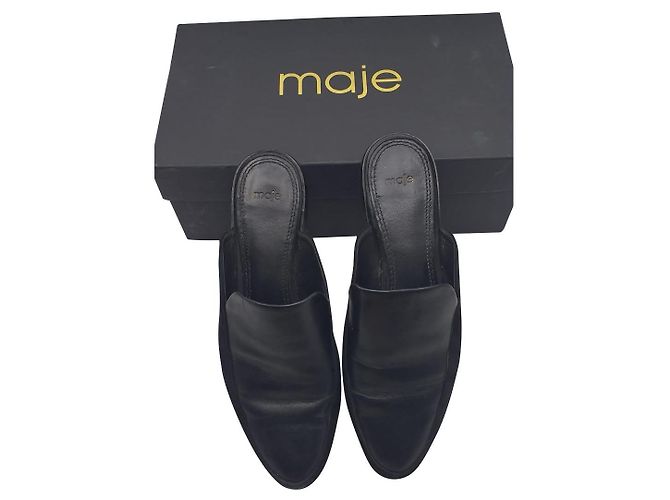 Mules Maje H15flora en cuir et daim noir