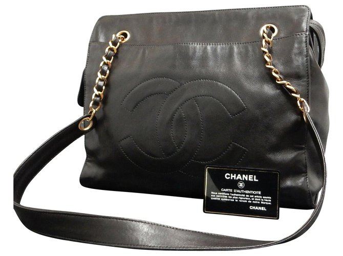 Bolso Chanel Vintage Negro Cuero  ref.183829