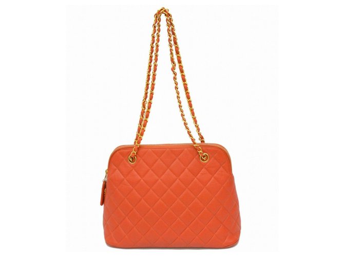 Chanel Caviar Shoulder Bag Orange Leather  ref.183830