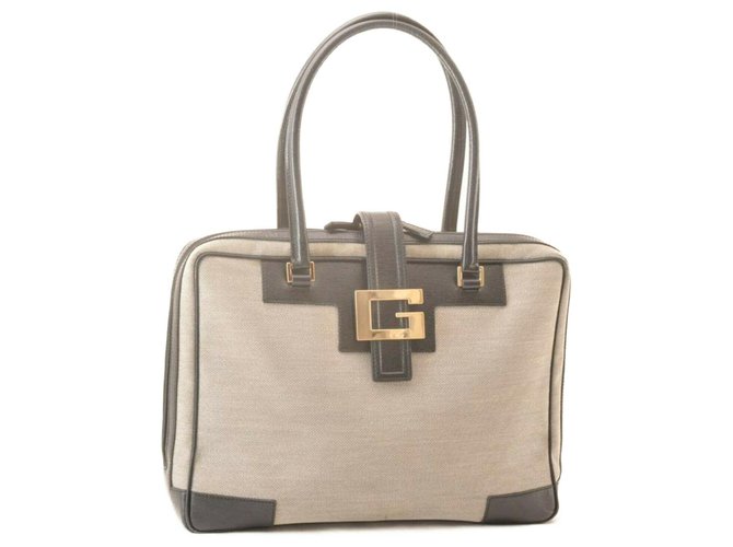 Gucci Vintage Handbag Beige Lienzo  ref.183870