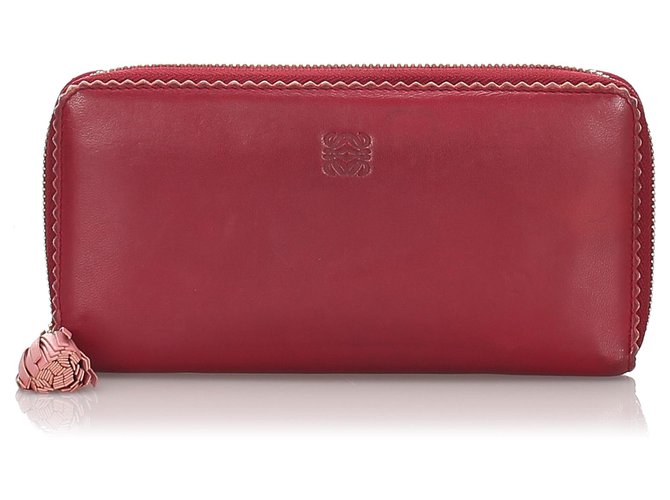 Loewe Red Leather Amazona Long Wallet Rot Leder Kalbähnliches Kalb  ref.183873
