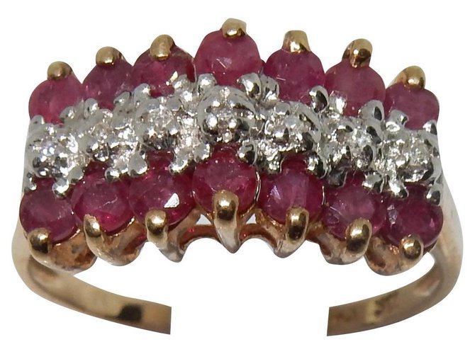 Autre Marque Ring 3 Ruby and Diamond rows Pink White Red Golden Yellow gold  ref.183937