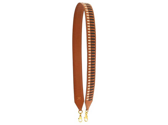 Hermès LEATHER BRAIDING STRAP 40 MM Black Cream Caramel  ref.183958