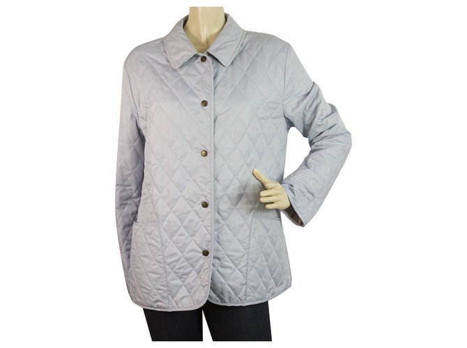 Burberry London Light BLue Checked Lining Single Brusted Quilted Lightweight Jacket Polyester  ref.184018