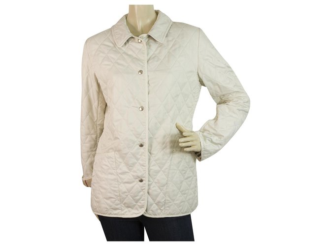 Burberry London Ecru Checked Lining Single Brusted Quilted Lightweight Jacket Cream Polyester  ref.184023