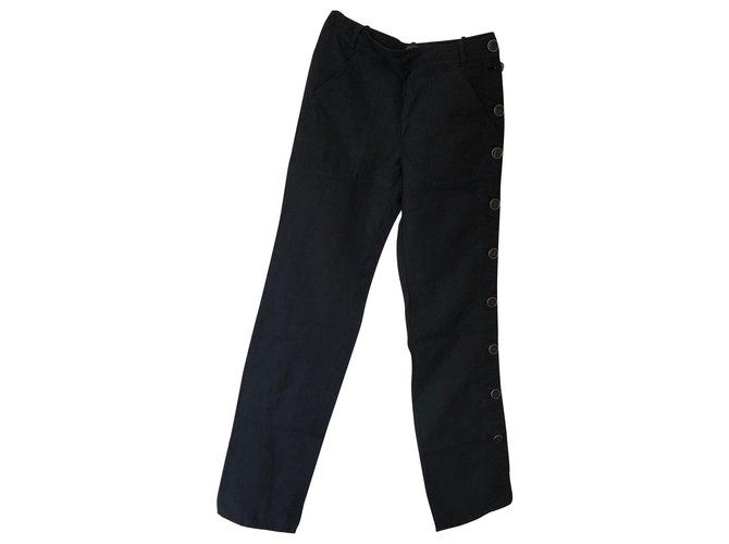 Hermès Pants, leggings Black Linen  ref.184076