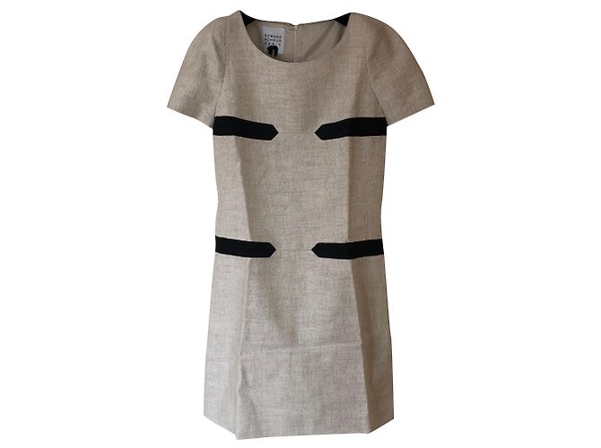Autre Marque Vestido Edouard Achour Paris Beige Algodón Lino