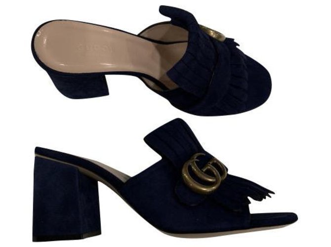 Gucci Marmont mules Navy blue Suede  ref.184083