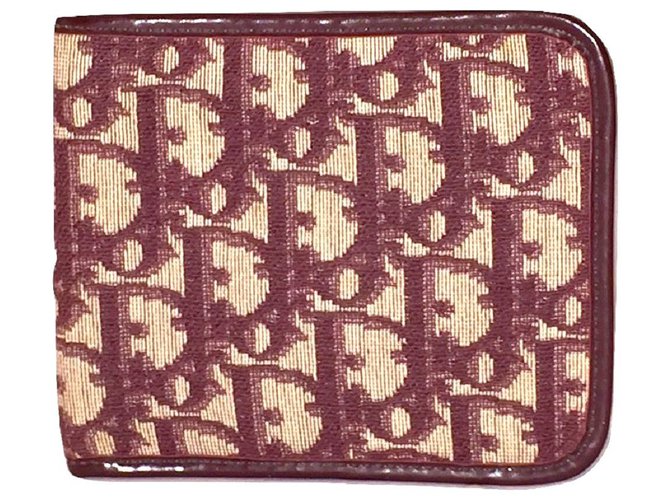 Christian Dior DIOR vintage wallet in Oblique canvas Cream Dark red Leather Cloth  ref.184092