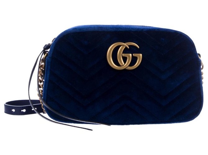 Gucci Bolsa de Ombro Velvet GG Marmont Azul Veludo  ref.184102