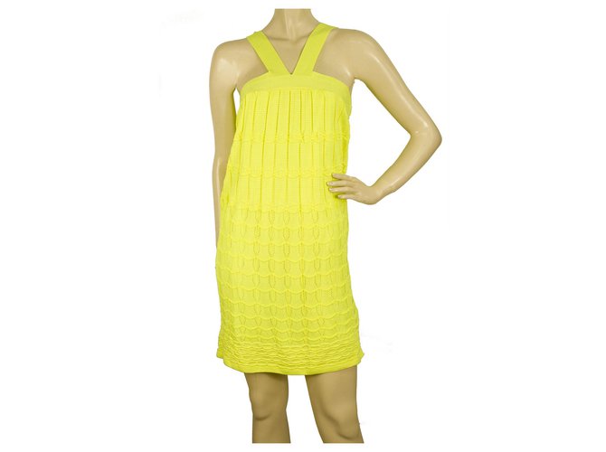 M Missoni Bright Yellow knitted Sleeveless mini above knee dress IT size 40 Cotton  ref.184113