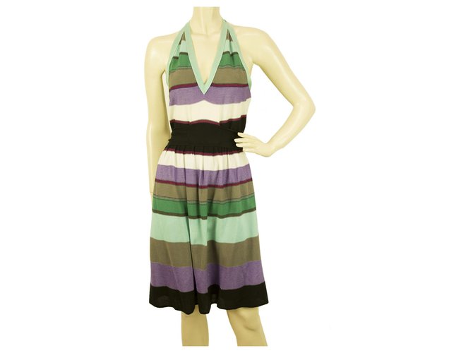 M Missoni Multicolored Halter Neck Striped knee length belted dress Size 44 Multiple colors Cotton  ref.184115