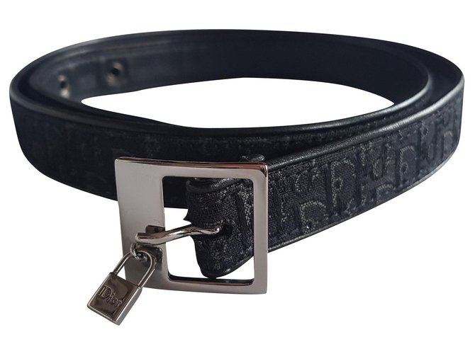 Christian Dior Belts Black Silvery Leather Cloth Metal  ref.184119