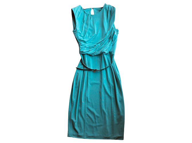 Vestido Blumarine turquesa de viscosa con cinturón