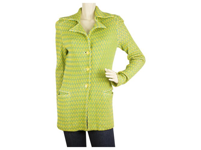 MISSONI Green Yellow Zig Zag Button front Jacket Cardigan Pointed Collar sz 42 Multiple colors Cotton  ref.184130