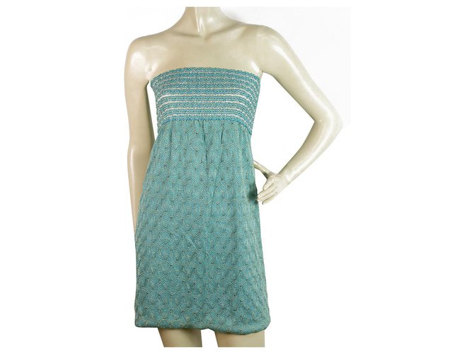 Missoni Mare Blue & Gold Metallic Cover Up Strapless mini above knee Dress 40 Turquoise Viscose  ref.184199