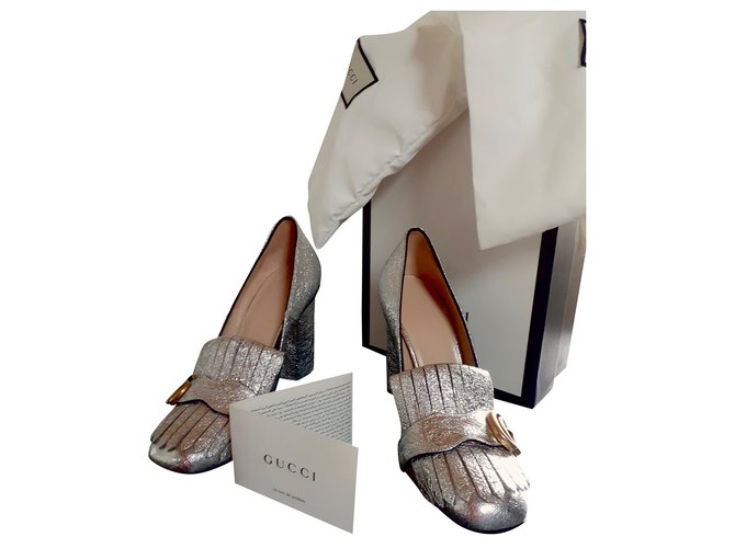 Marmont Gucci Metalic Leather Pump Silvery  ref.184212