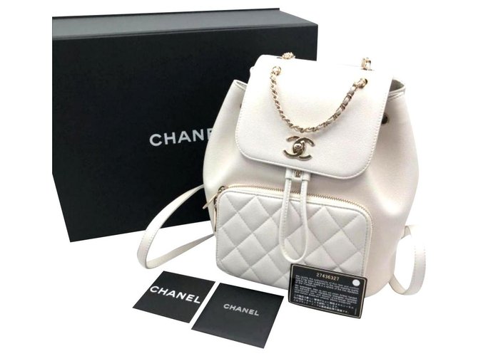 Authentic CHANEL Caviar Skin Matelasse CoCo Mark 2Way Backpack Purse White  0244F