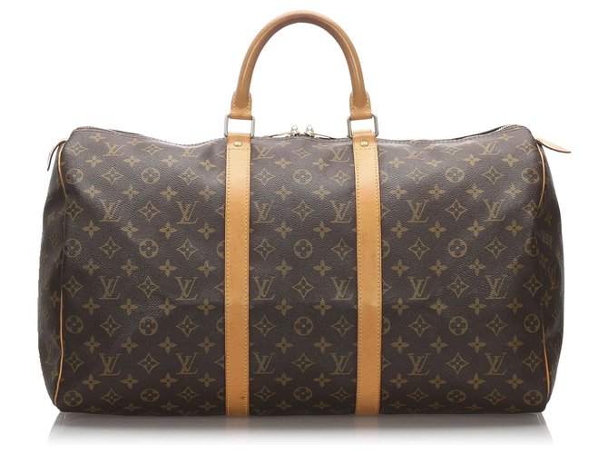 Louis Vuitton Brown Monogram Keepall 50 Leather Cloth  ref.184307